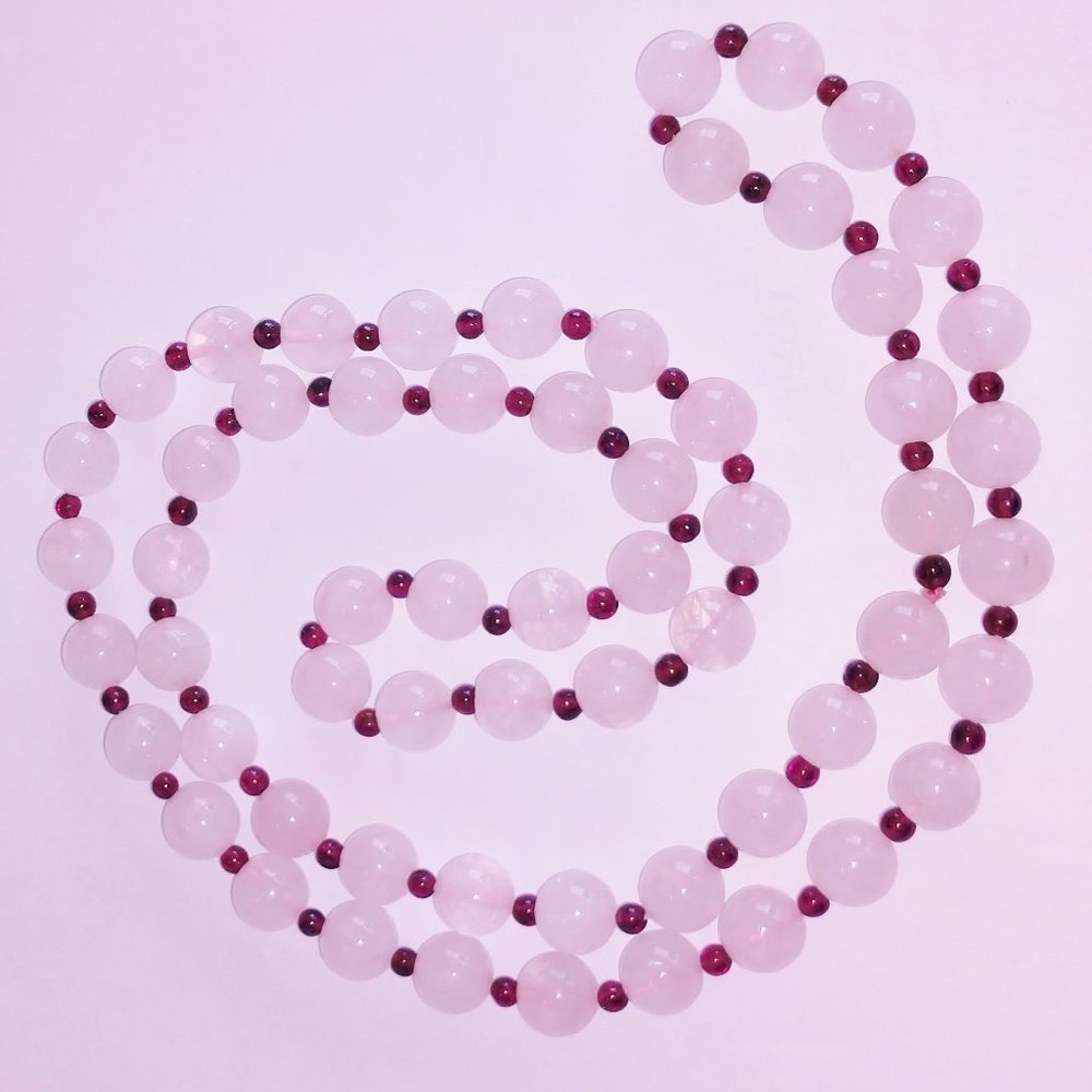 Pink Agate Long Necklace With Red Beads